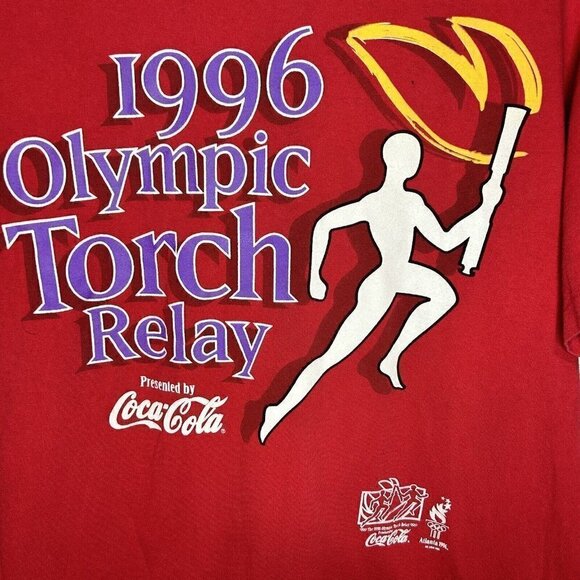 Vintage Hanes 1996 Atlanta Olympics Torch Relay Red Coca-Cola T-Shirt Sz M - Picture 2 of 8